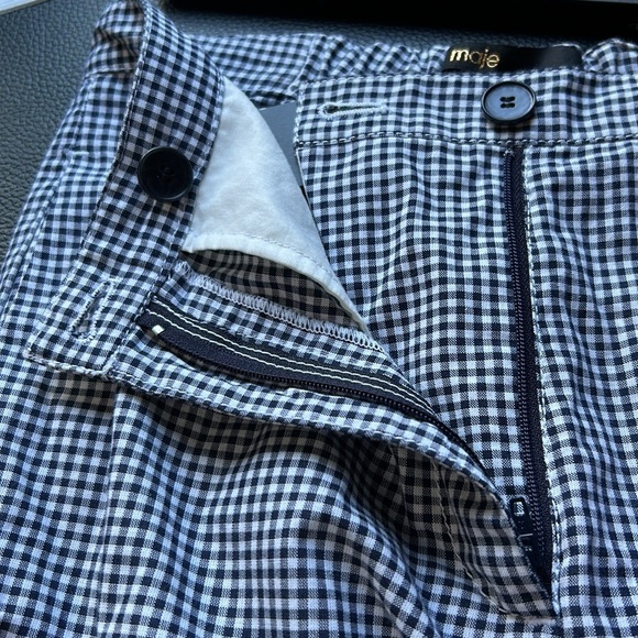 Maje Pitchy Cotton Gingham Ruffled Pants Navy Blue White Trouser Sz 34 XS NEW - Picture 8 of 11